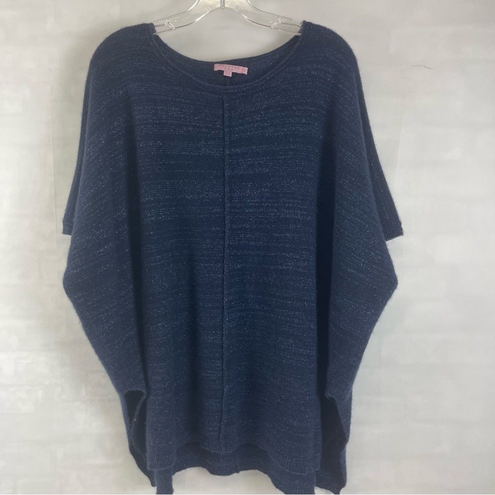Calypso St. Barth Women’s Navy Cashmere Blend Metallic Poncho Sweater Size 1